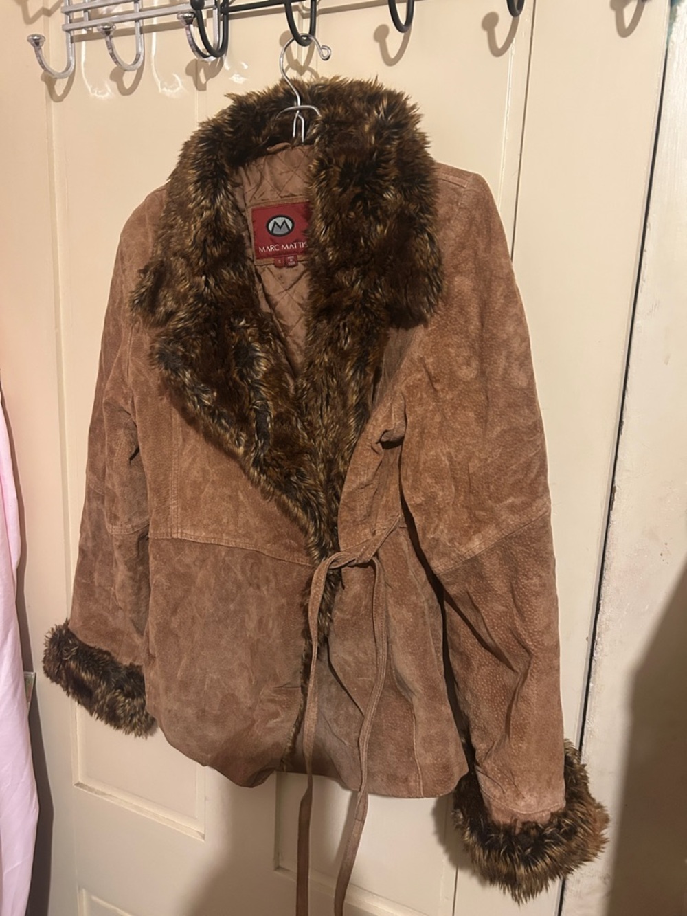 Marc Mattis Brown Suede Faux Fur Trim Jacket